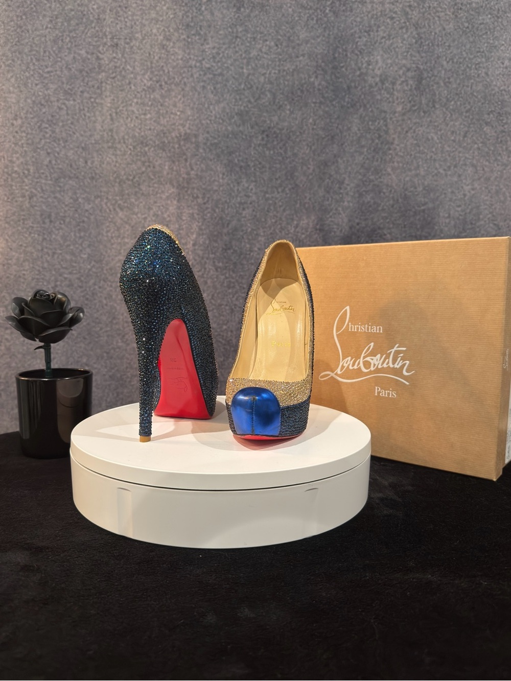 Christian Louboutin Blue and Gold Crystal (Rhinestone) Platform Pumps - Picture 10 of 12